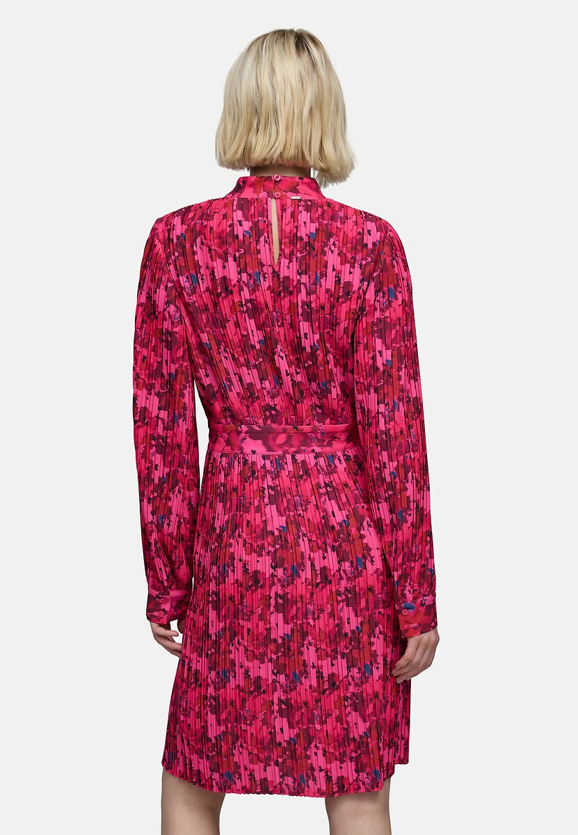 IKKS<br>Vestido midi plissado estampado com mangas compridas