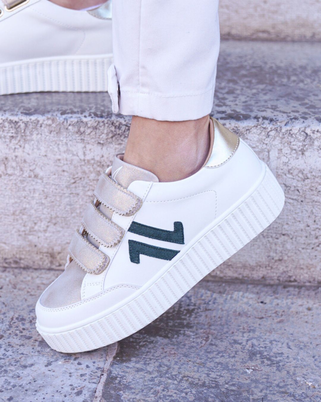 Basket femme blanche creepers à scratch - CL73 GREEN