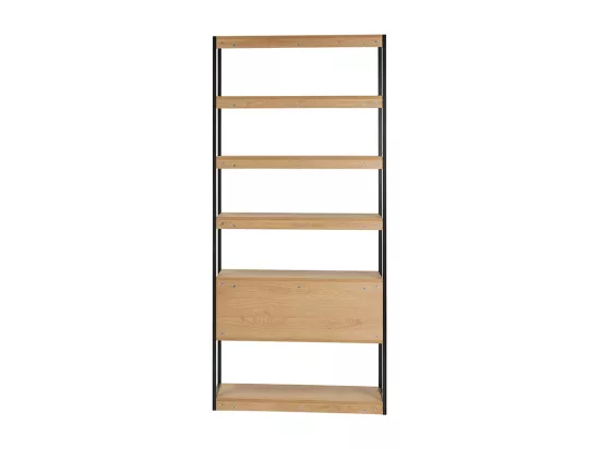 Bibliothèque étagère avec rangement fermé finition bois clair chêne et métal noir L94 cm FLEA