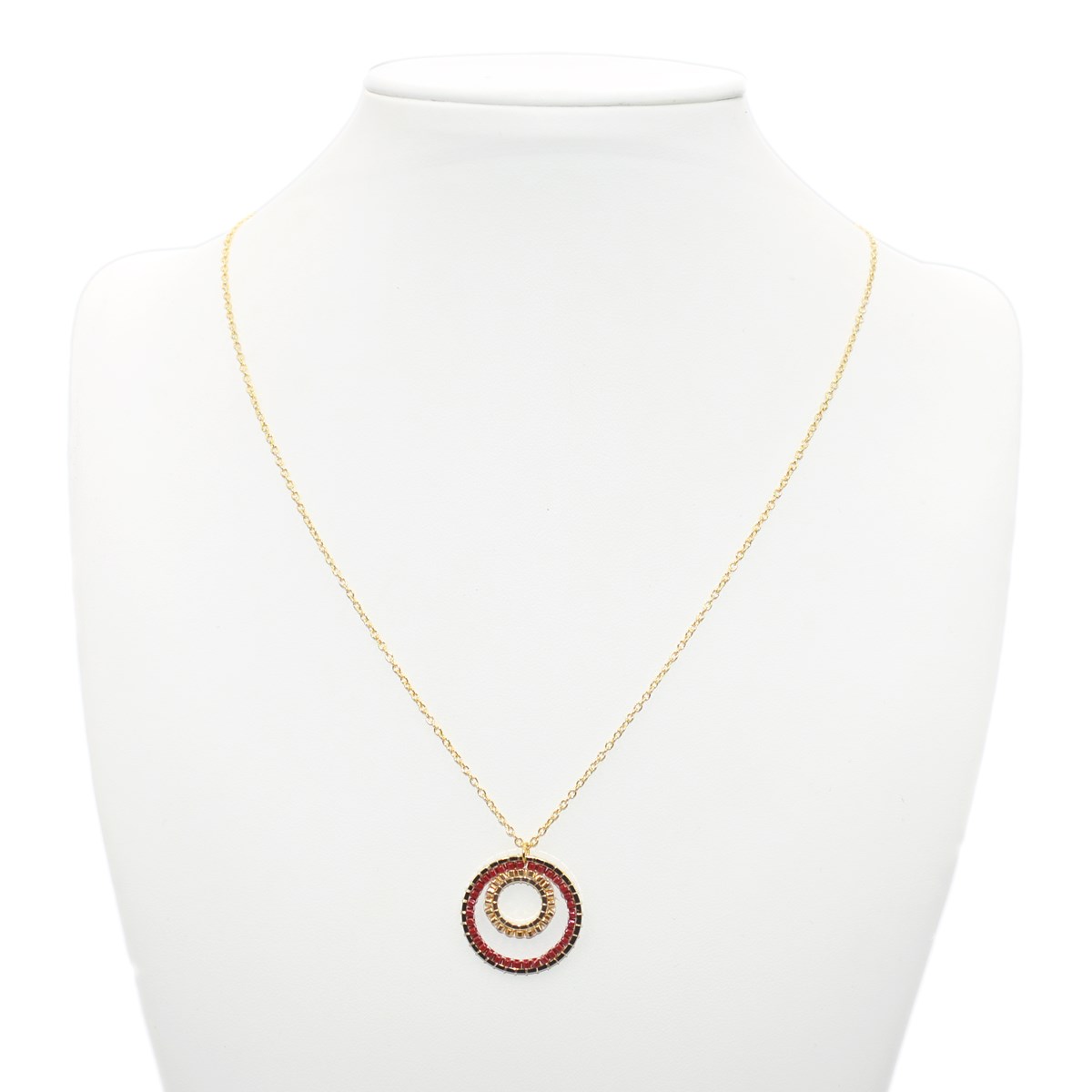 Collier avec pendentif anneaux tissé mains- Perles  miyuki - Doré à l'or fin