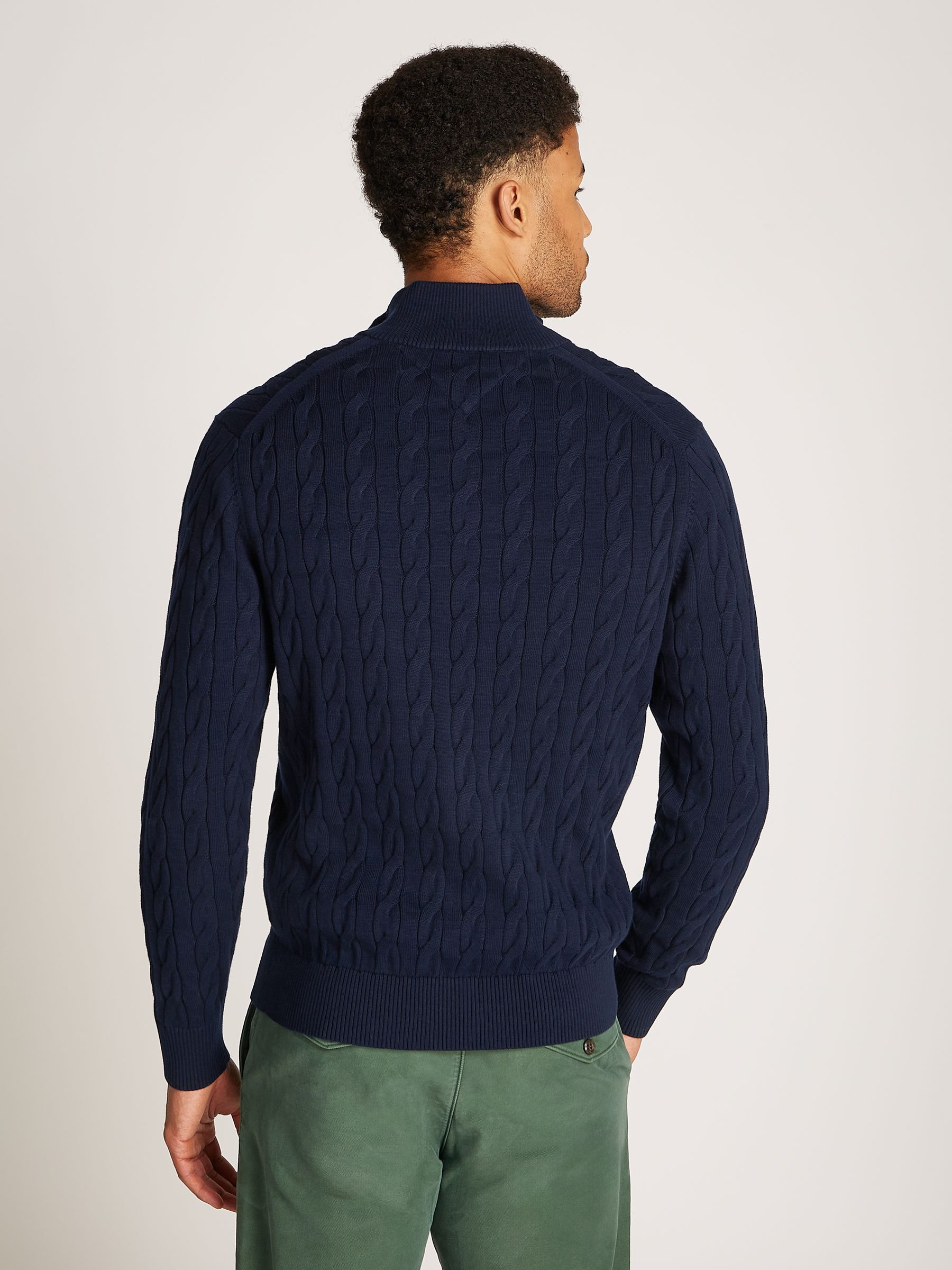 Blauw - Tommy Hilfiger - Gebreide kabeltrui met halve rits