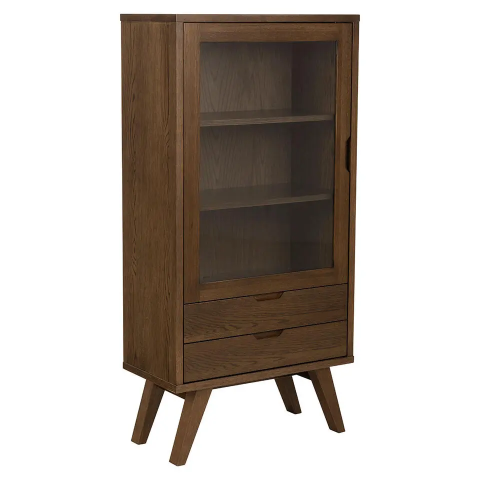 Hioshop Bristol vitrinekast 1 deur 2 lades 2 planken grijs