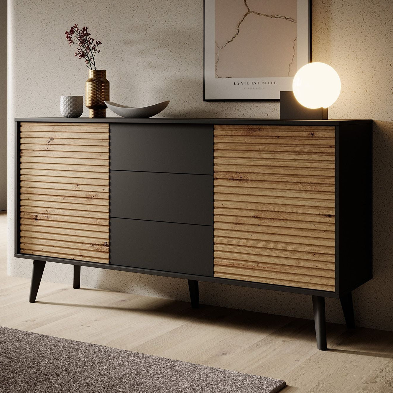 Palladium 3 - Dressoir - Eiken/zwart - 154x39x83 cm