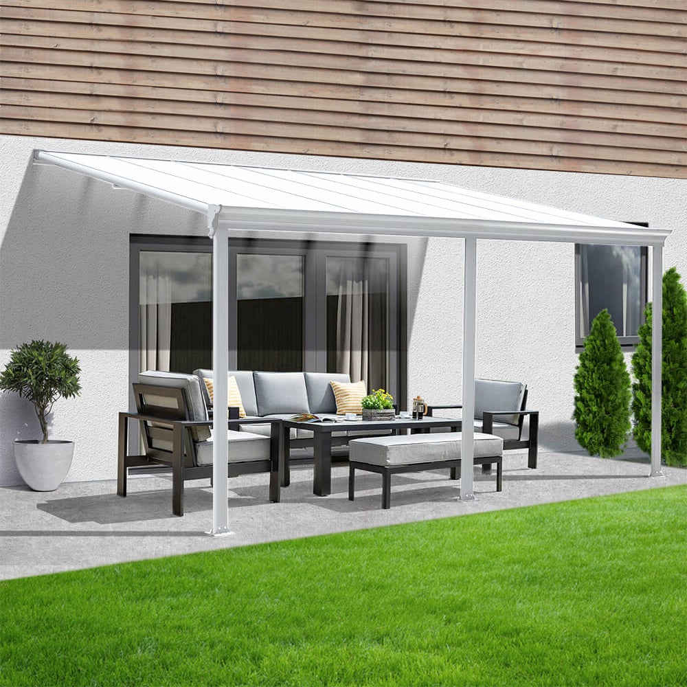 Home Deluxe - SOLIS Terrasoverkapping - Wit - B/D/H: 495 x 303 x 226/278 cm - incl. dubbelwandige polycarbonaatplaten, bevestigingsmateriaal | Carport Paviljoen Pergola