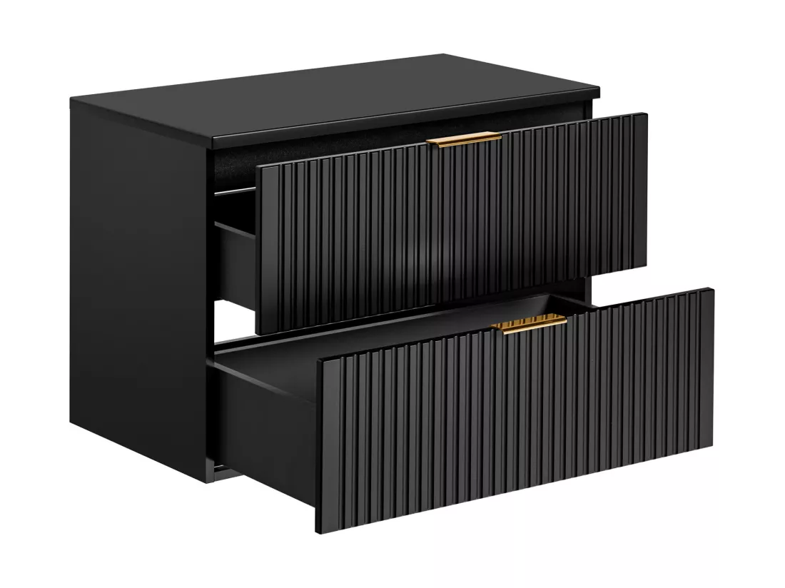 Meuble sous vasque suspendu strié avec planche - Noir - L80 cm - ZEVARA