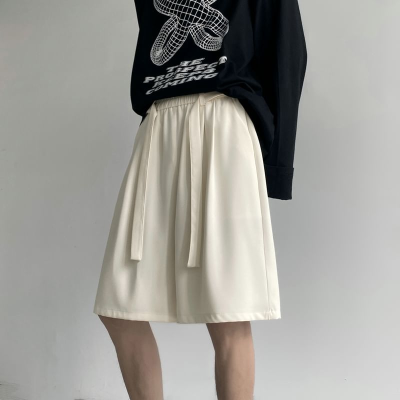 Breeson - Mid Rise Plain Wide Leg Shorts