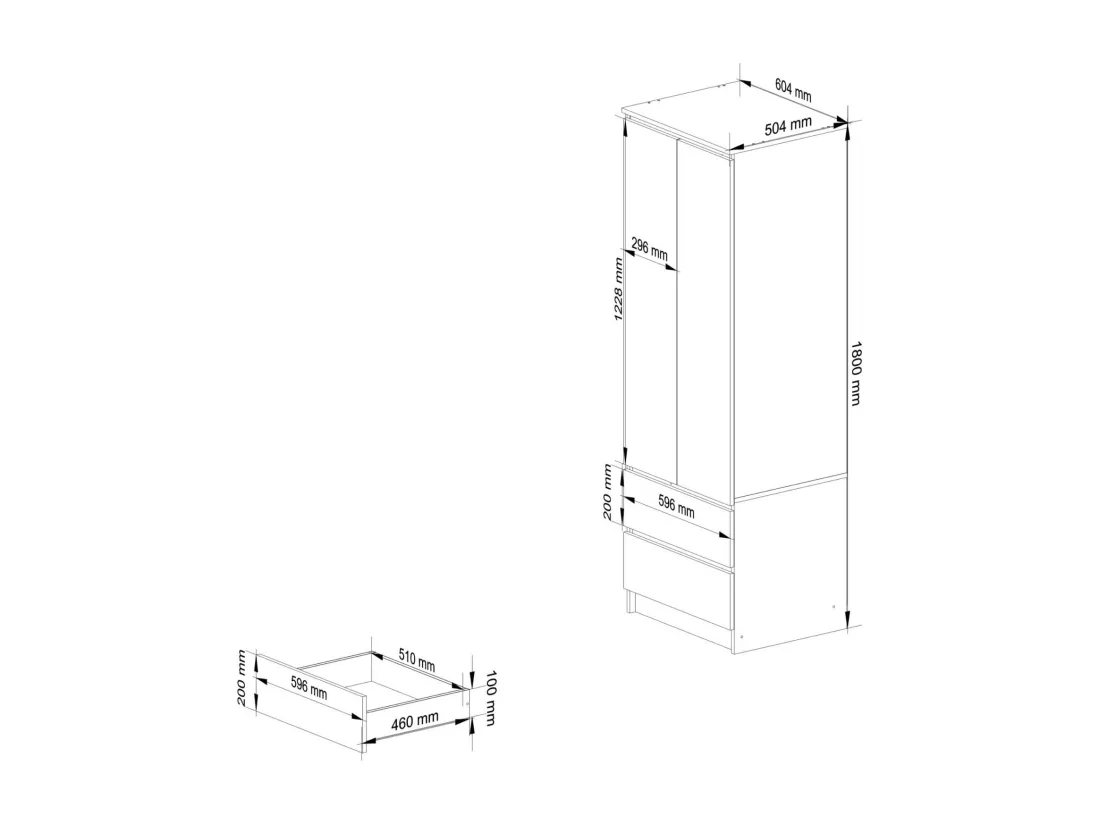 Armoire AKORD S60 Gris Graphite 60 cm 2 portes 2 tiroirs façade Gris Graphite 1 étagère 60x51x180 cm