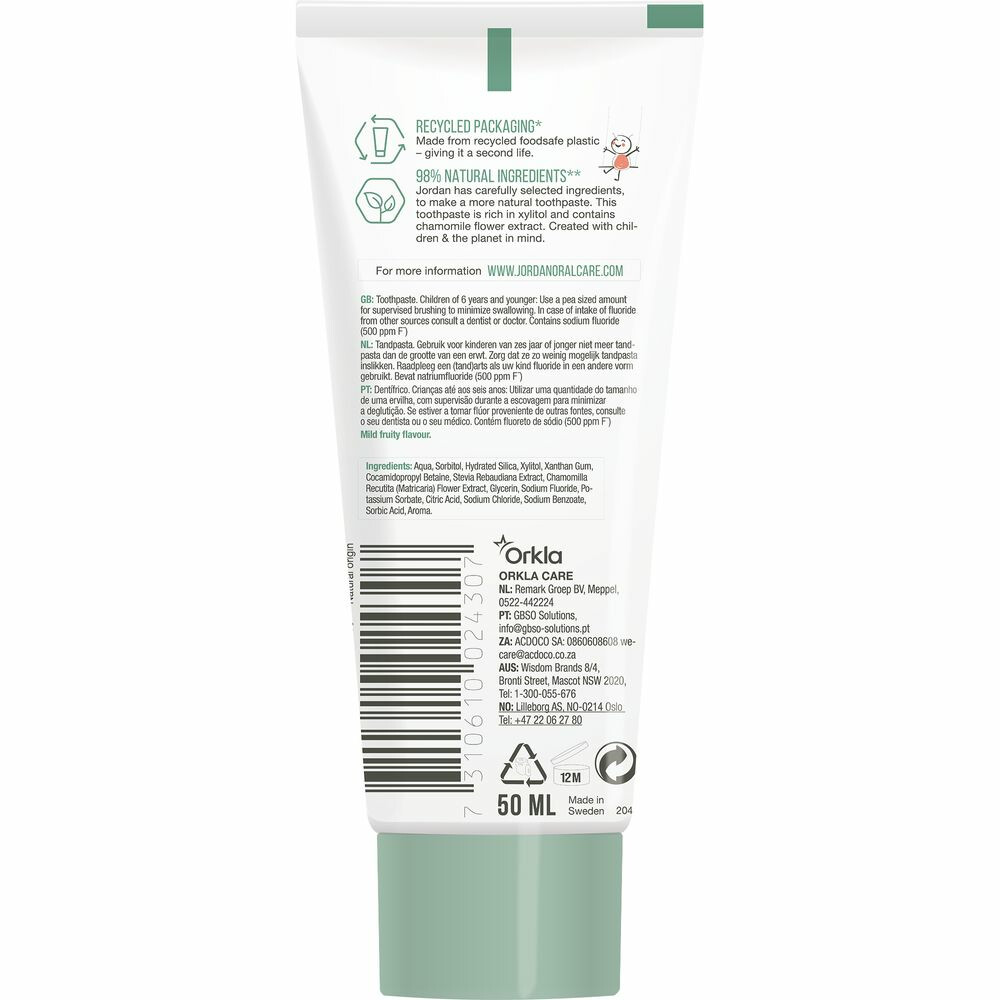 4x Jordan Tandpasta Green Clean Junior 6+50 ml