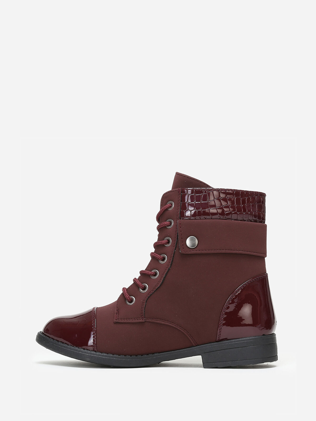 Bottines bi matière avec lacets- Bordeaux