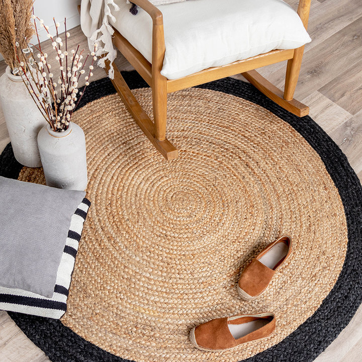 Jute vloerkleed - Fair Rond Naturel/Zwart | Bohemian