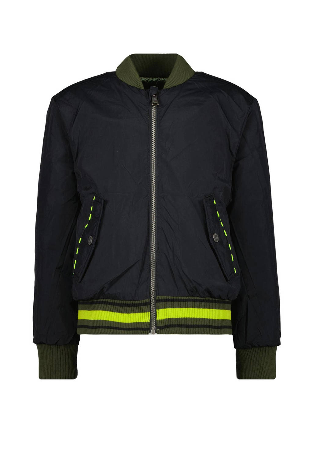 Vingino reversible bomberjack Tarbara met all over print armyfelgroen/zwart