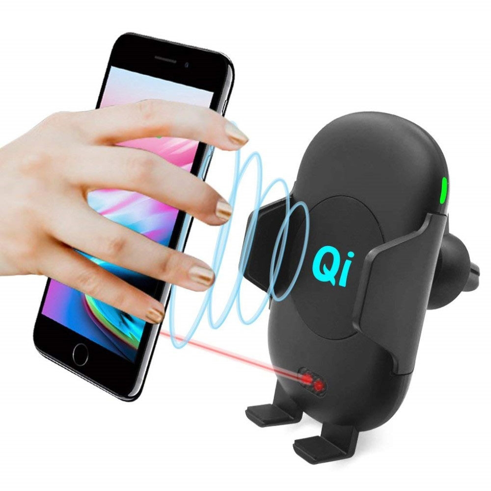 (10W) 2in1 Qi Wireless Auto KFZ Ladegerät   Air Frame Halterung mit Infrarot Sensor - Schwarz