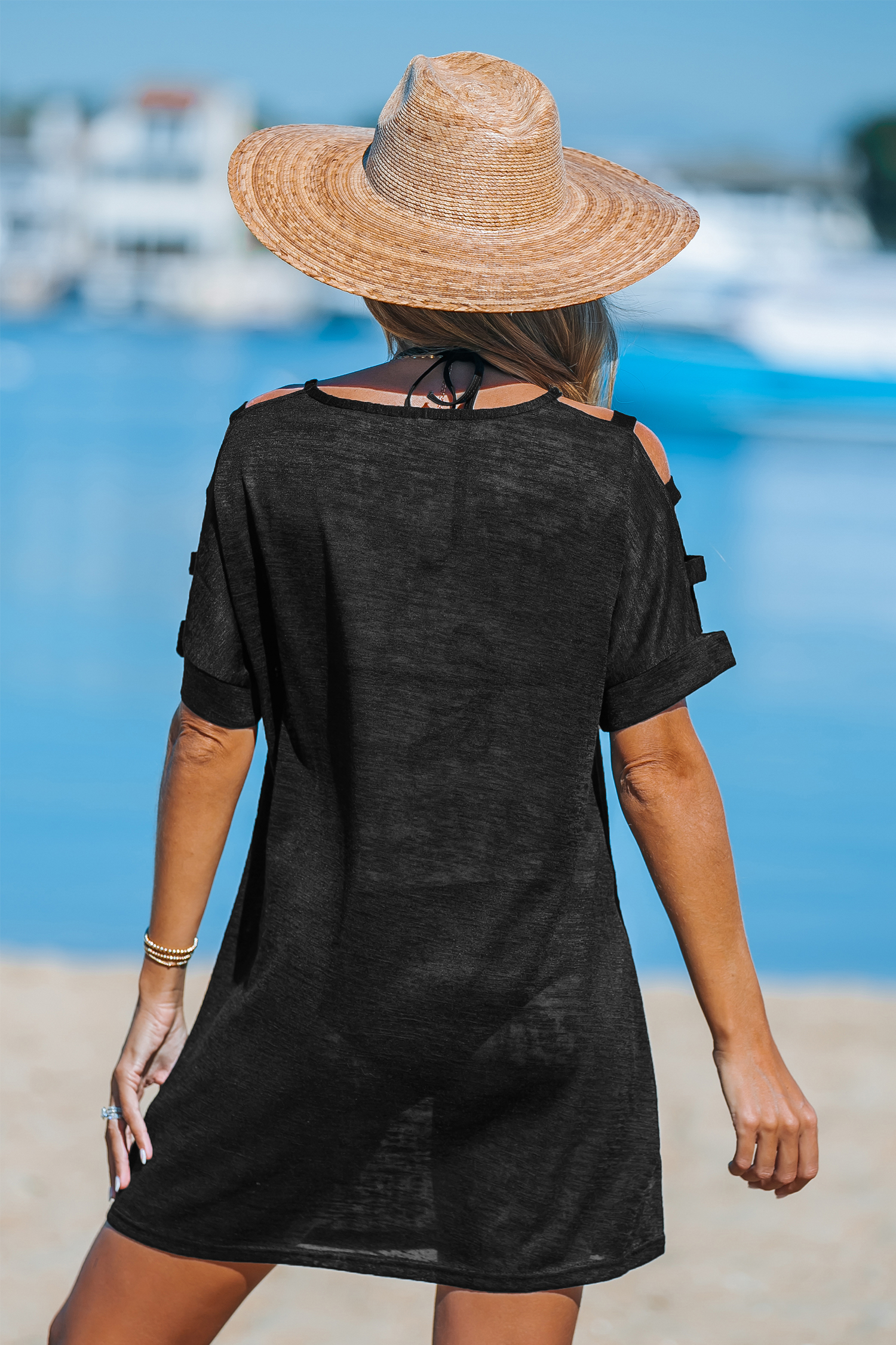Robe cover up à manches courtes et col en V noire