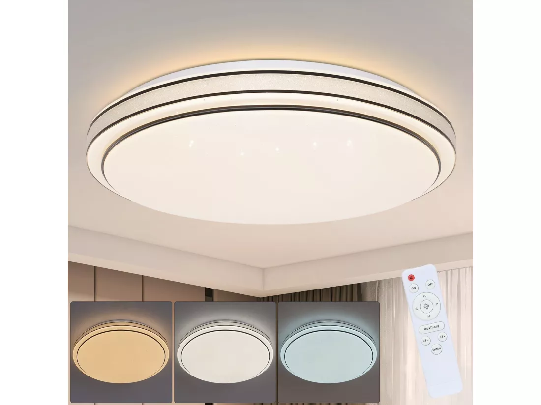 NETTLIFE Plafonnier LED Moderne Rond 40cm Ciel Étoilé Intensité Variable avec Télécommande Lampe de Chambre 44W pour Salon Cuisine Couloir