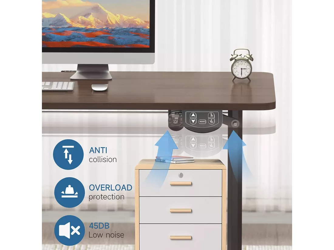 Bureau Assis Debout Electrique 110x60x71-117cm,Bureau Ergonomique Standing Desk Réglable,Panneau en Fibre de Carbone