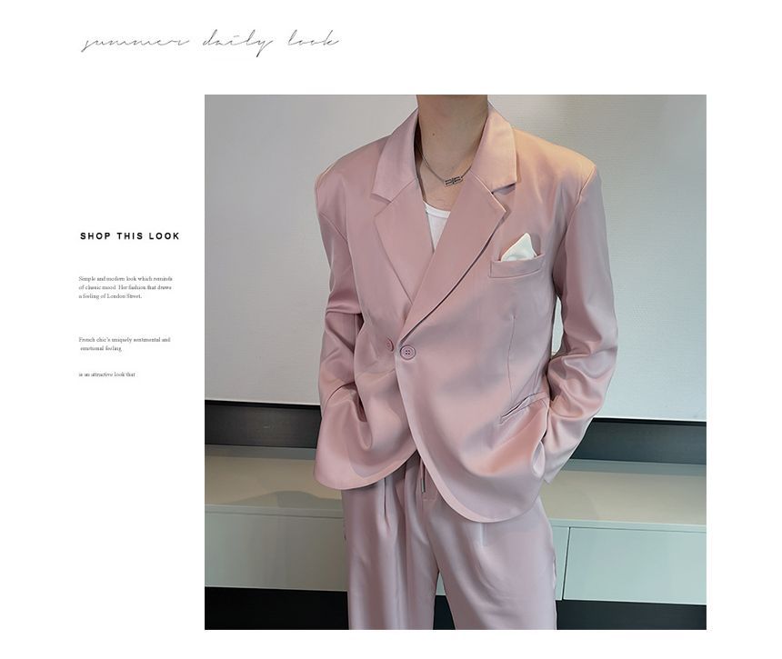 Drawouf - Set: Effen asymmetrische double-breasted blazer + losse broek met trekkoord in de taille