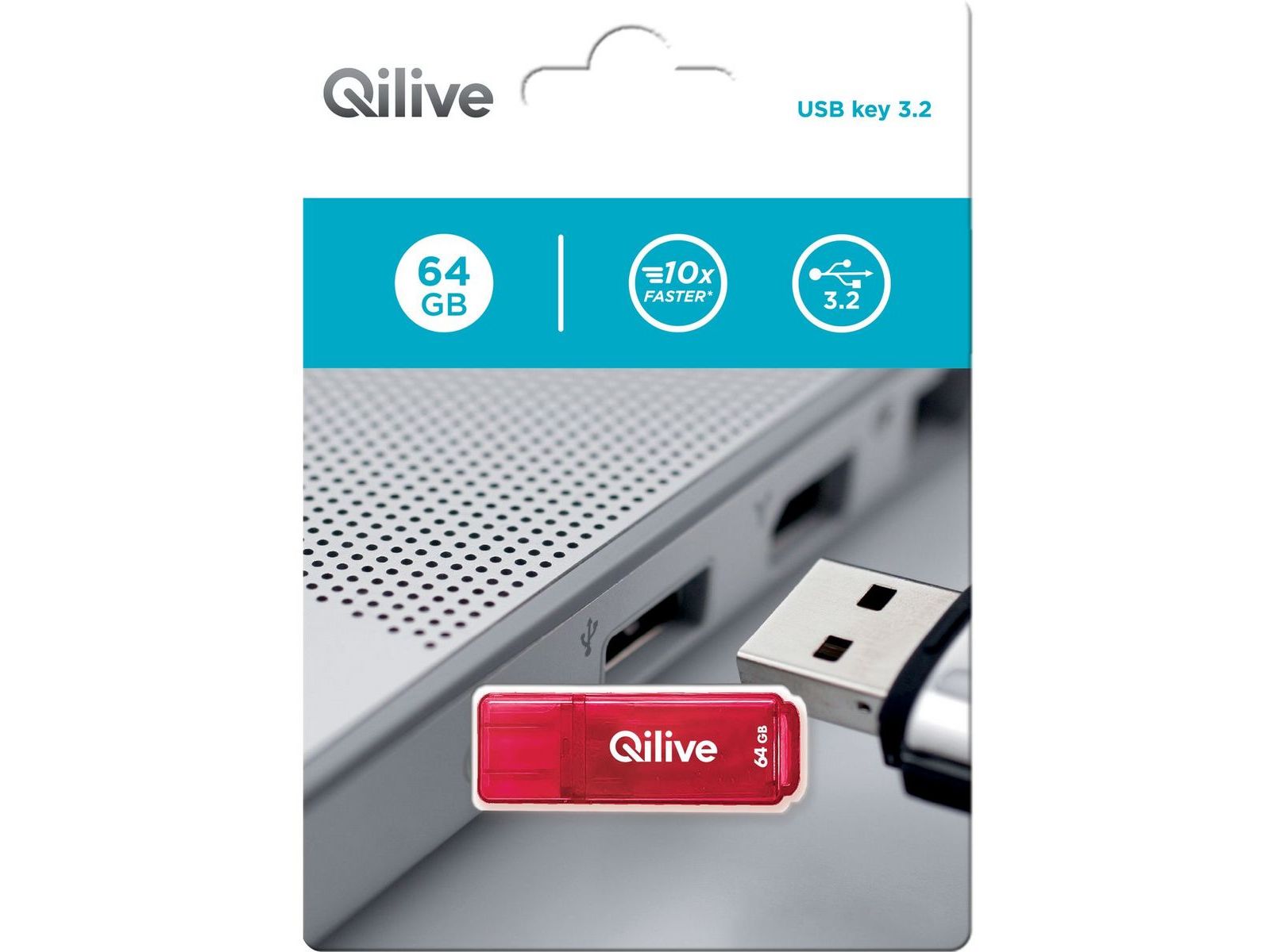 MEMÓRIA USB QILIVE A309497 VERMELHA 3.0 64GB