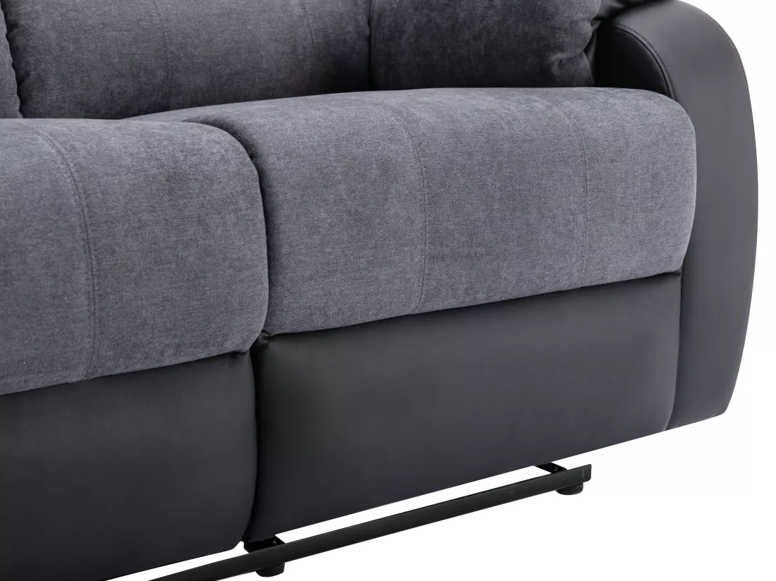 Canapés 3 places 2 places et un fauteuil relax en microfibre et simili gris et noir BRODY