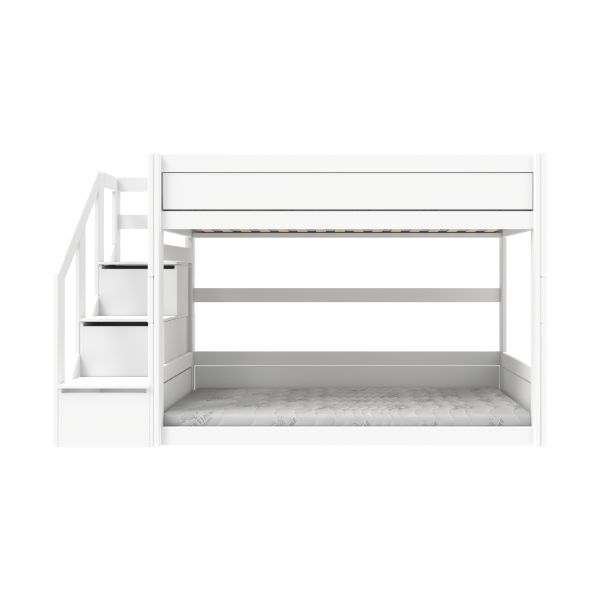 LIFETIME Kidsrooms Laag Stapelbed Met Trapkast -Whitewash - Rolbodem