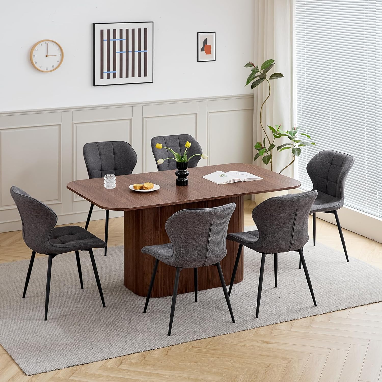 Moderner Esstisch für 4–6 Personen, 160cm Rechteckiger Küchentisch mit Schwerem Säulenfuß für Wohnzimmer, Küche, Wohnung (Dunkelbraun)