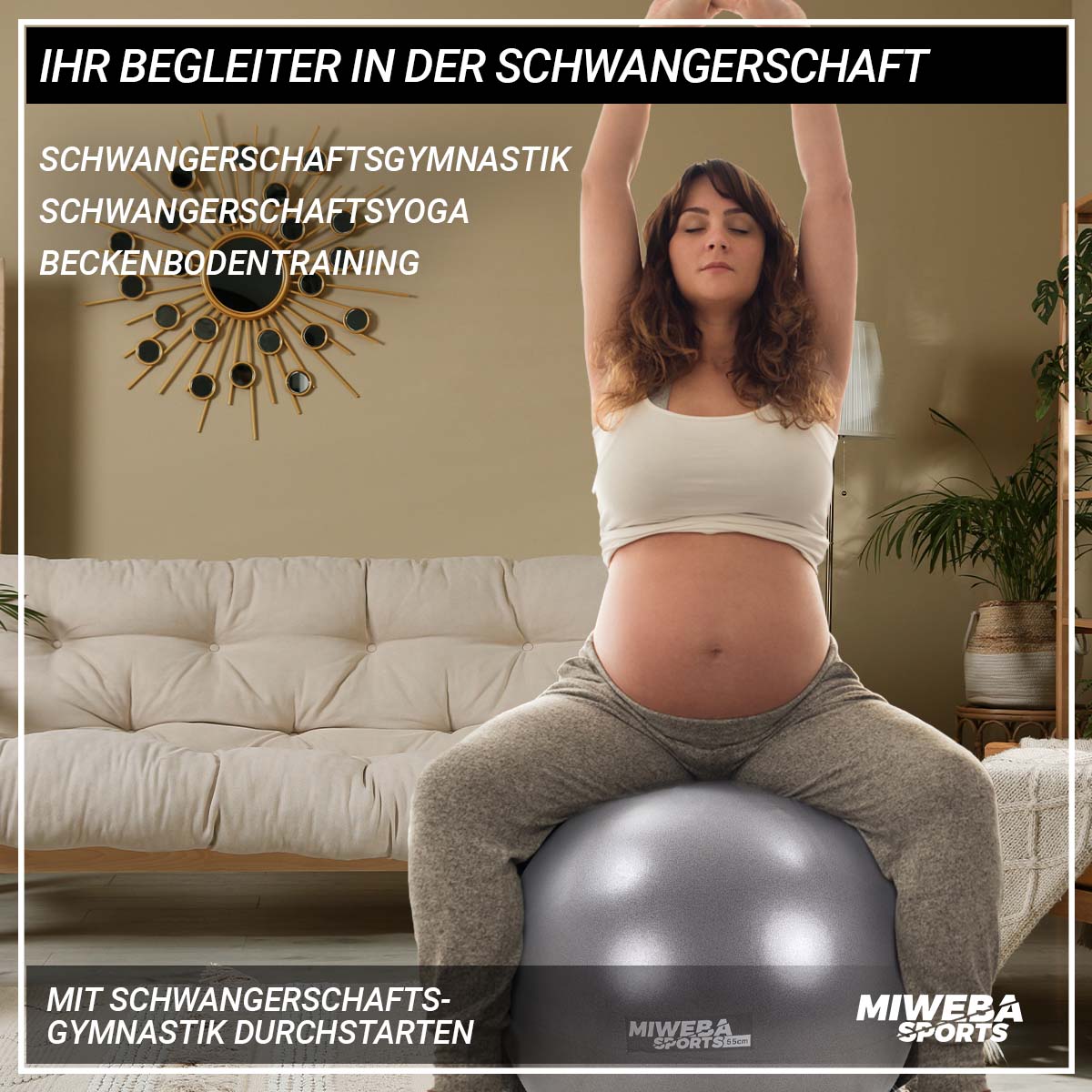 Miweba Sports Ballstuhl Starfish, Sitzball-Stuhl, Gymnastikball, PVC, Metall-Gestell, Stoff-Überzug (Grau)