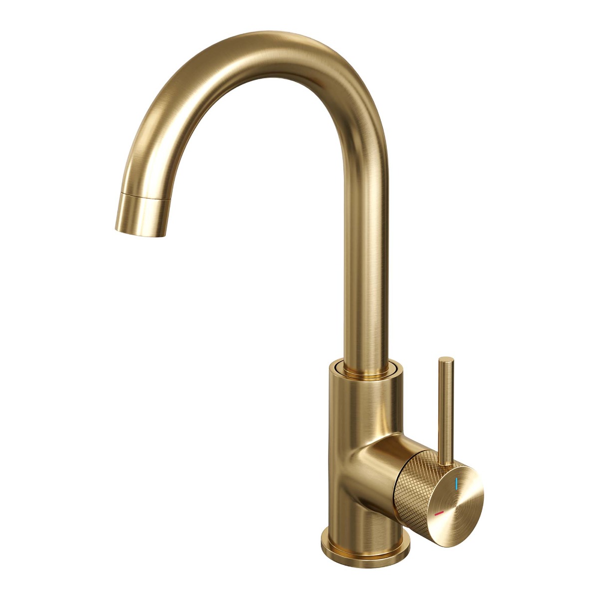 Brauer Gold Carving wastafelkraan met ronde uitloop, ronde handgreep en ColdStart geborsteld messing PVD
