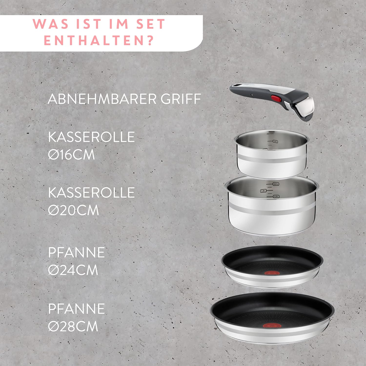 Jamie Oliver by Tefal Ingenio 9-teiliges Topf und Pfannenset abnehmbarer Griff, stapelbar, platzsparend, Topfset Induktion mit Antihaftversiegelung, einfache Handhabung und Reinigung, L97699