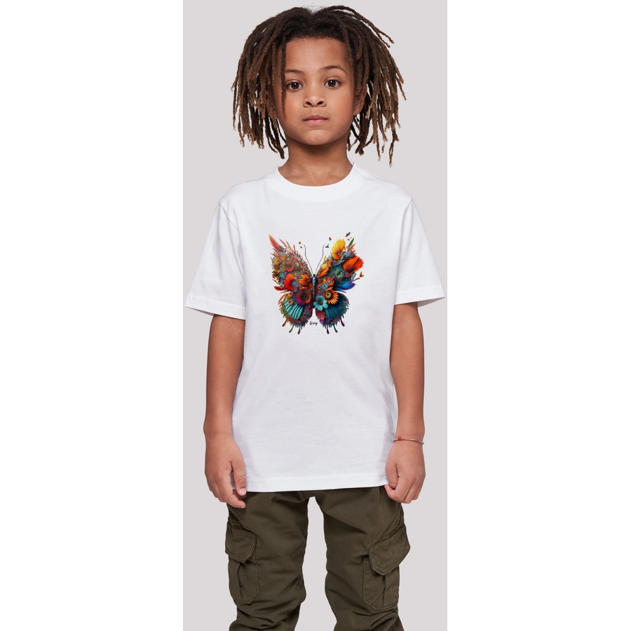 F4NT4STIC T-Shirt Schmetterling Blumen Tee Unisex weiß
