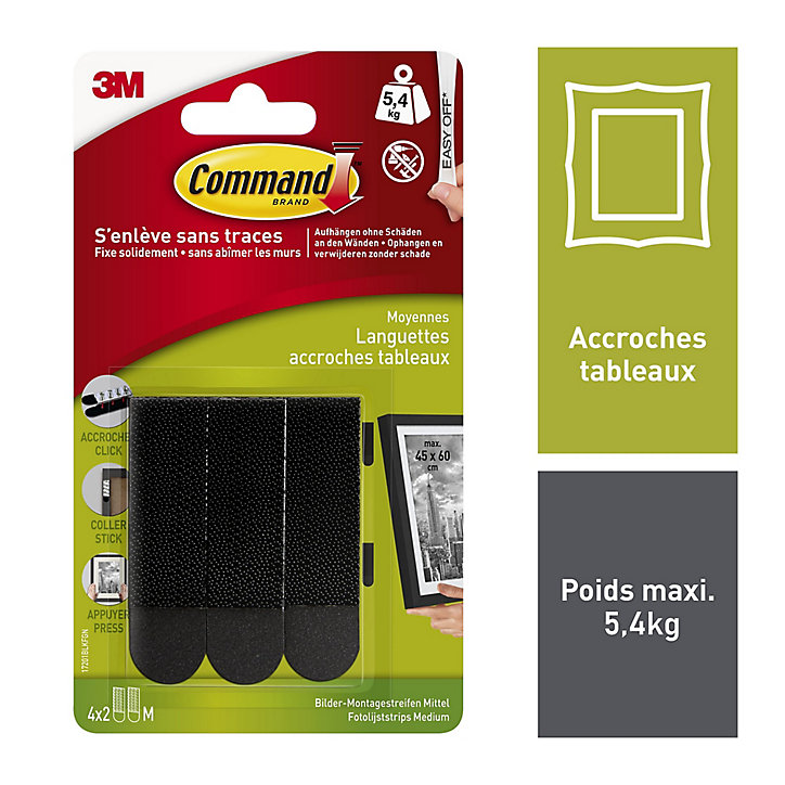 Lot de 8 languettes de fixation pour tableaux moyen modèle Noir