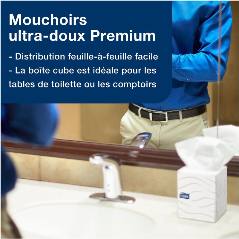 Mouchoirs Tork boîte Cube doux blanc, Premium, 2 plis, 100 feuilles