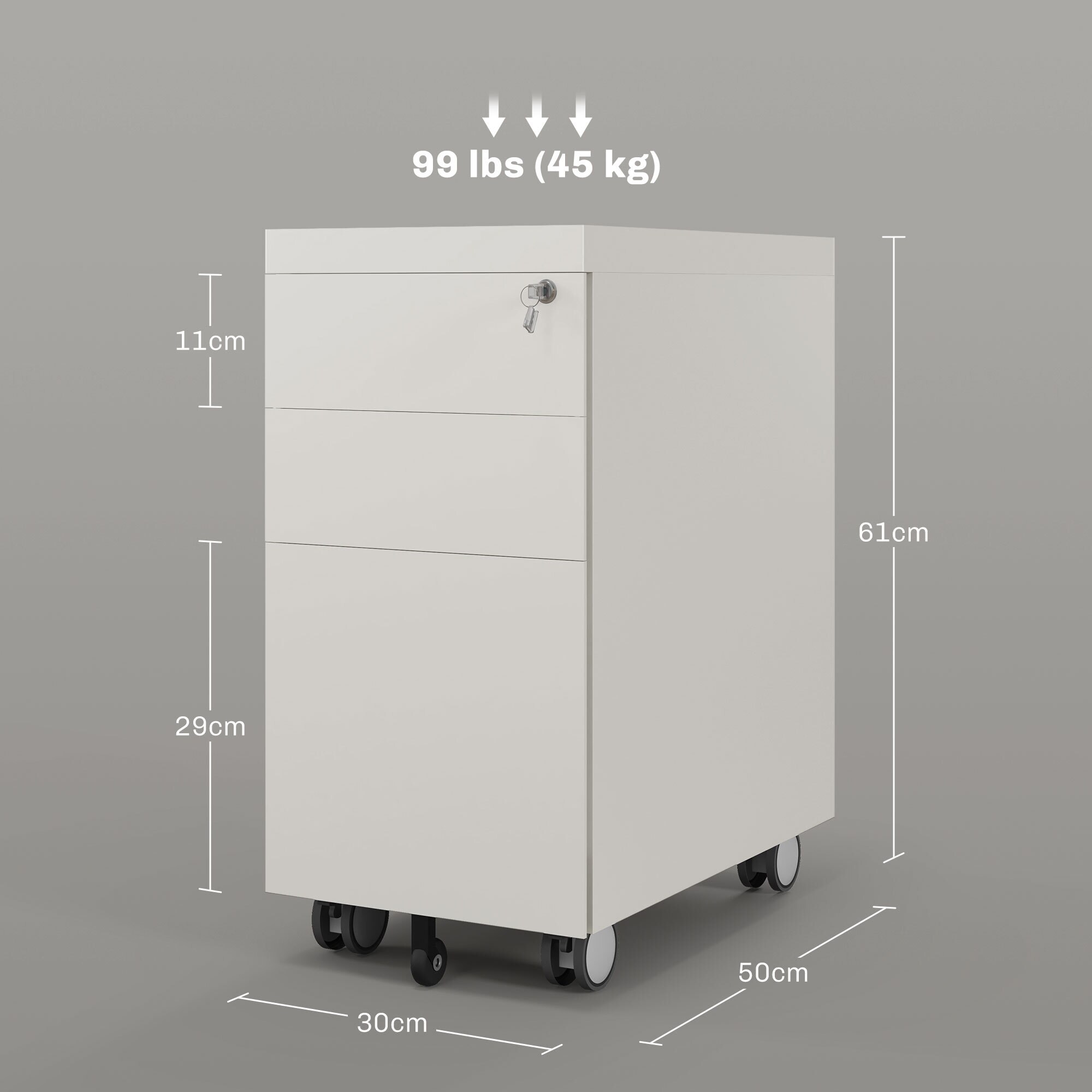 HOMCOM Aktenschrank mit praktischen Rollen weiß 30L x 50B x 61H cm