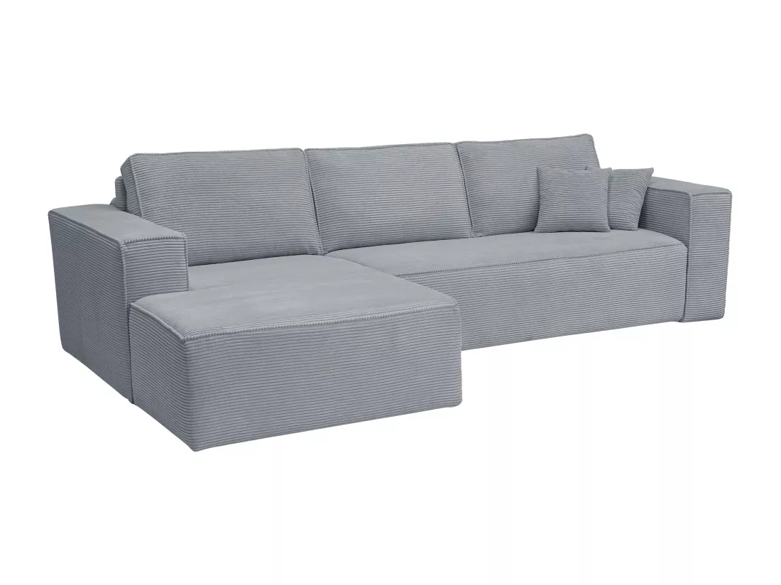 Canapé d'angle gauche convertible express en velours côtelé gris clair - Couchage 140 cm - Matelas 13 cm AMELIA II