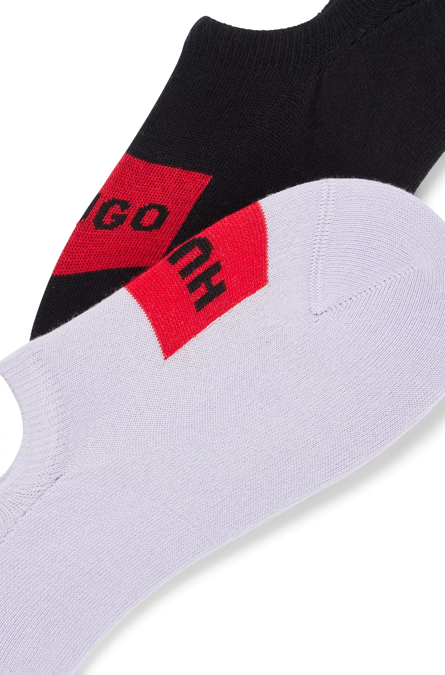 HUGO Vermelho - Pacote com dois pares de meias invisíveis de algodão misto com logotipo.