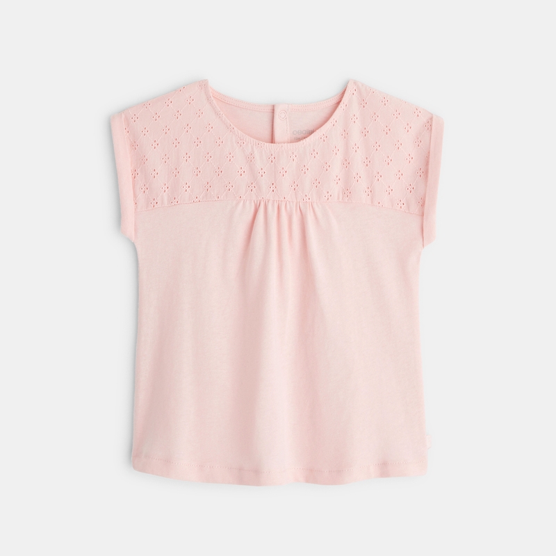 T-shirt col élastiqué rose bébé fille