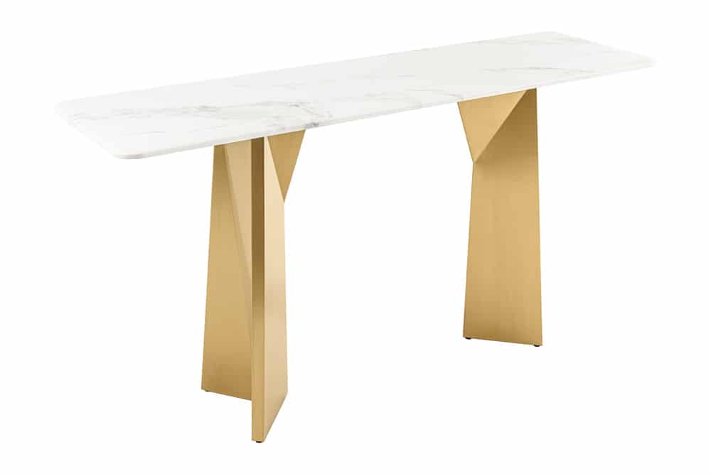 Design Konsolentisch EXTRAVAGANCIA 140cm weiß Marmor brushed champagner gold Metall