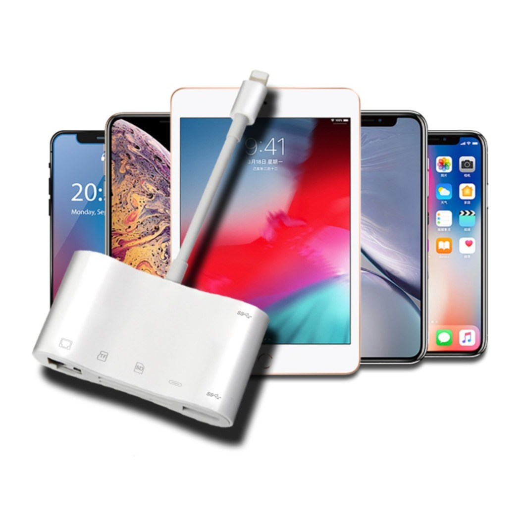 Lightning auf USB A Kamera / Ethernet LAN RJ45 (10/100 Mbits) Adapter   SD / Micro SD Kartenlesegerät / Ladeanschluss für Apple iPhone / iPad - Weiss