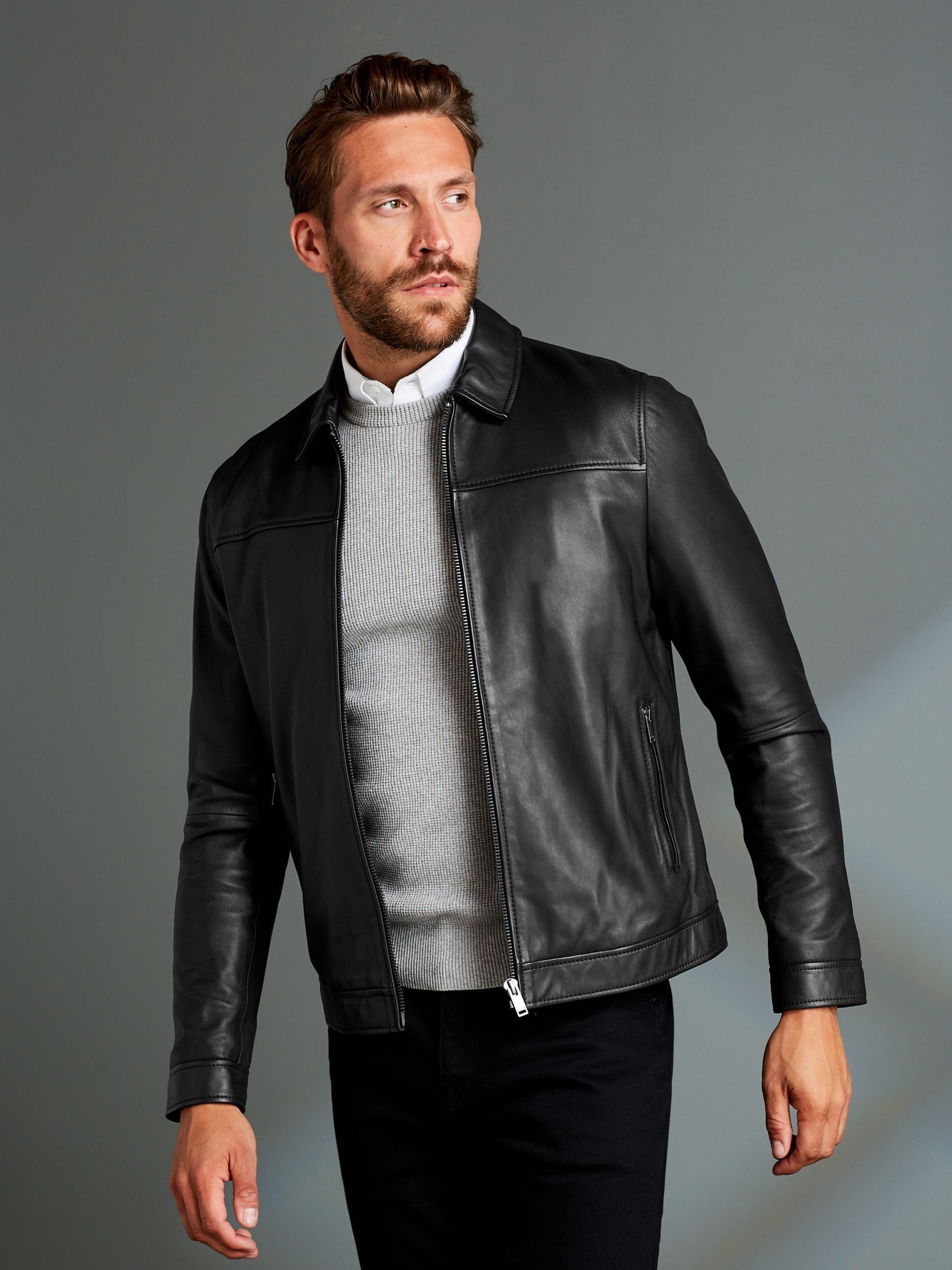 Zwart - Signature leren jack met kraag