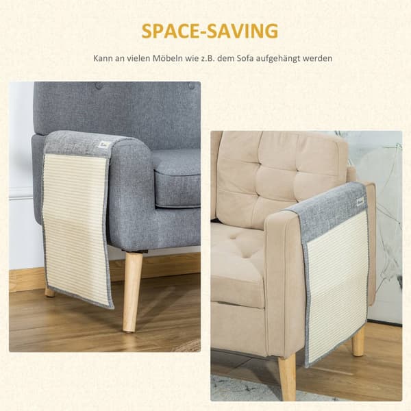Skrapematte Sett Med 2 Sofabeskyttelse For Katter, Sisal Skrapematte, Grå, 130X45X0,3 Cm, For Lenestol Og Sofa