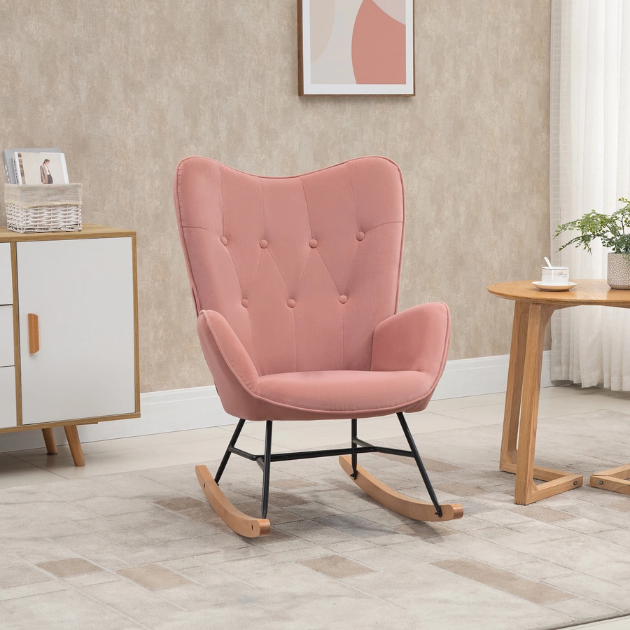 HOMCOM Schaukelstuhl mit Polsterung rosa, natur