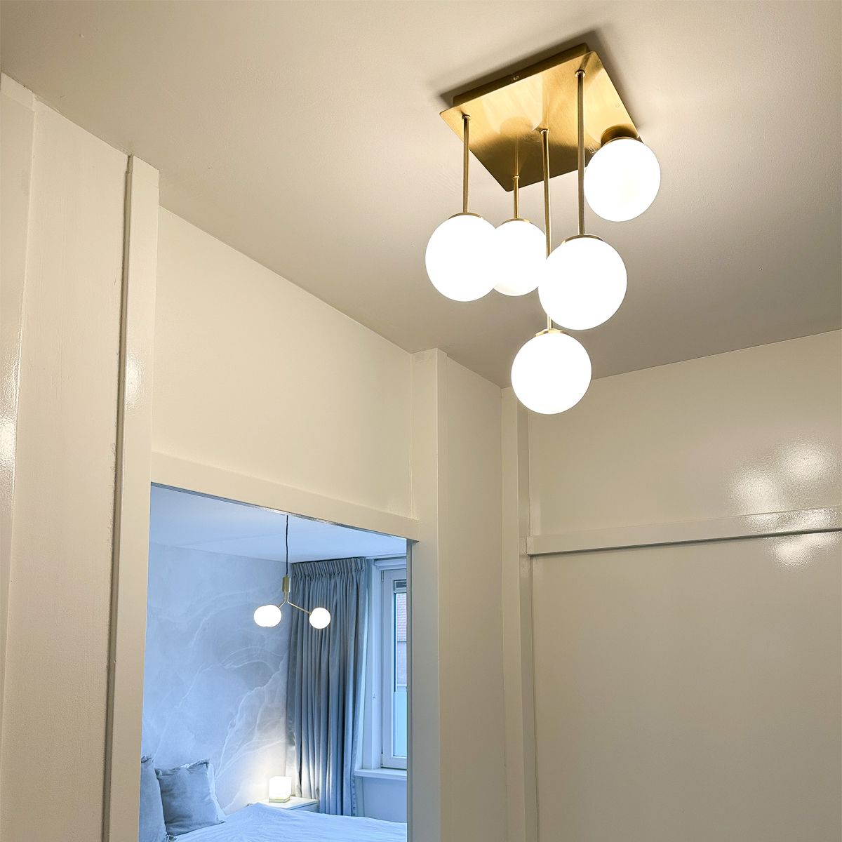 Moderne plafondlamp goud met opaal glas 5-lichts  - Athens
