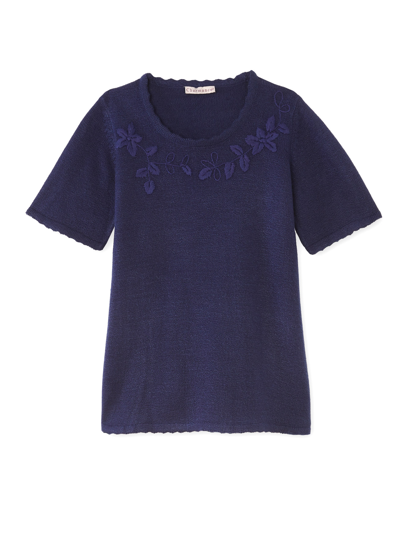 Pull brodé manches courtes