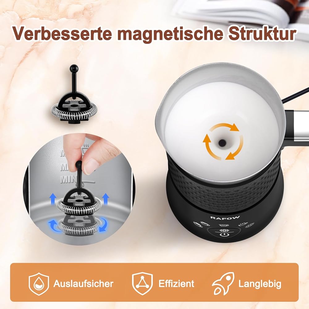 Mousseur à lait électrique 5 en 1 - Mousseur à lait automatique - 350 ml - Grande capacité - Passe au lave-vaisselle - Pour mousse de lait chaude et froide - Chocolat chaud - Latte Cappuccino - Noir : Cuisine et Maison