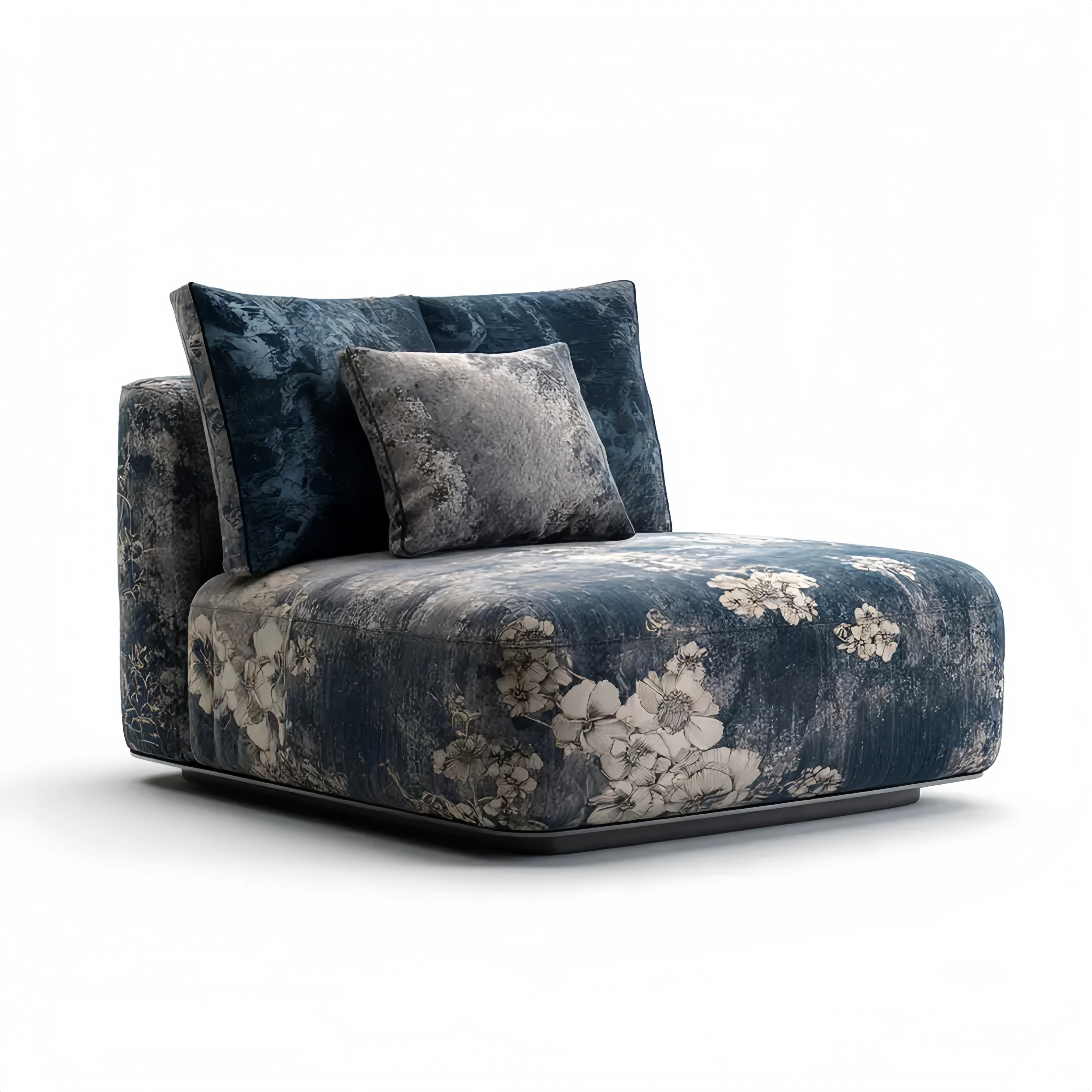 Moderner Loungesessel mit Blumendruck – 90x90x80 cm – Dunkelblau