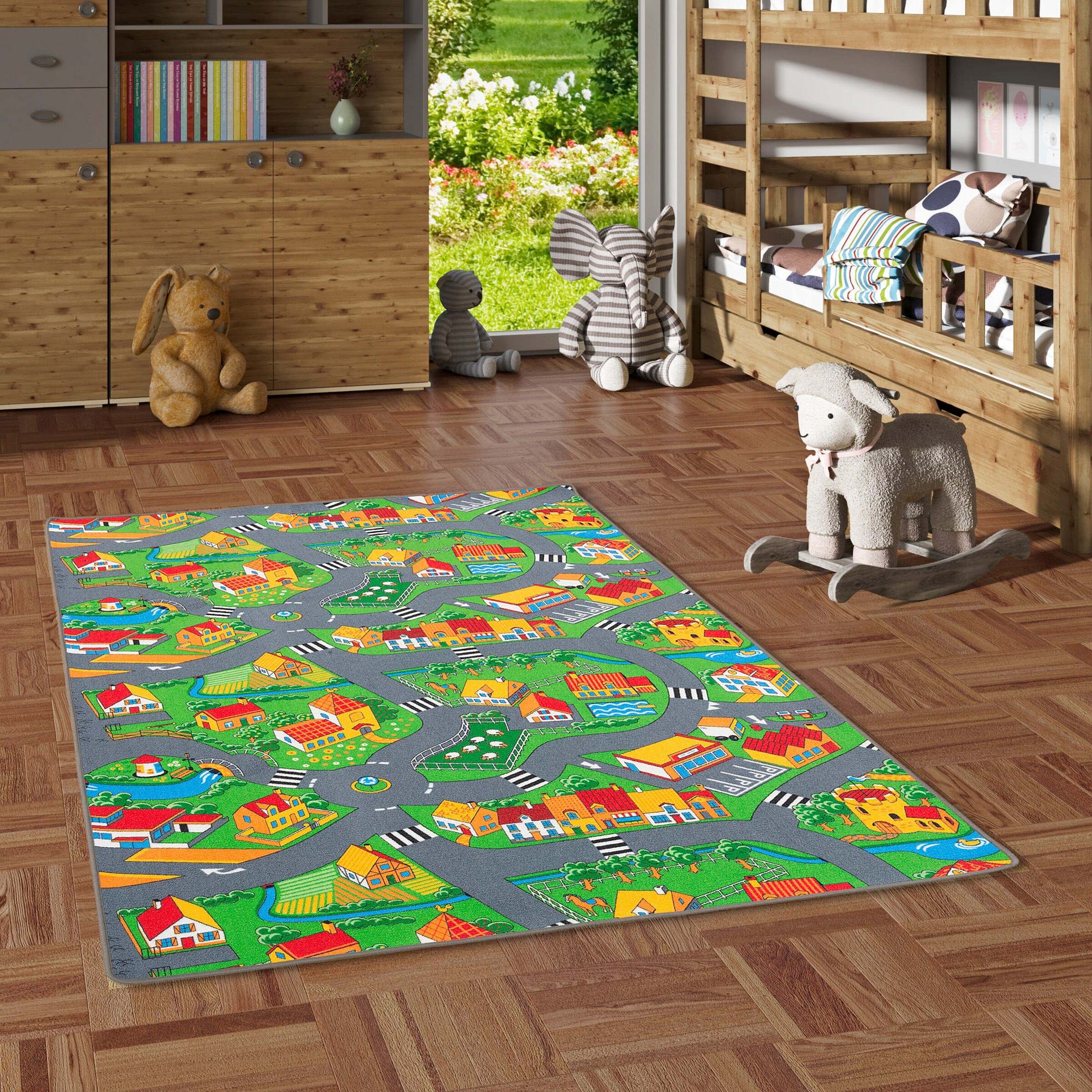 Snapstyle Kinder Spiel Straßenteppich Grün - 133x133 cm