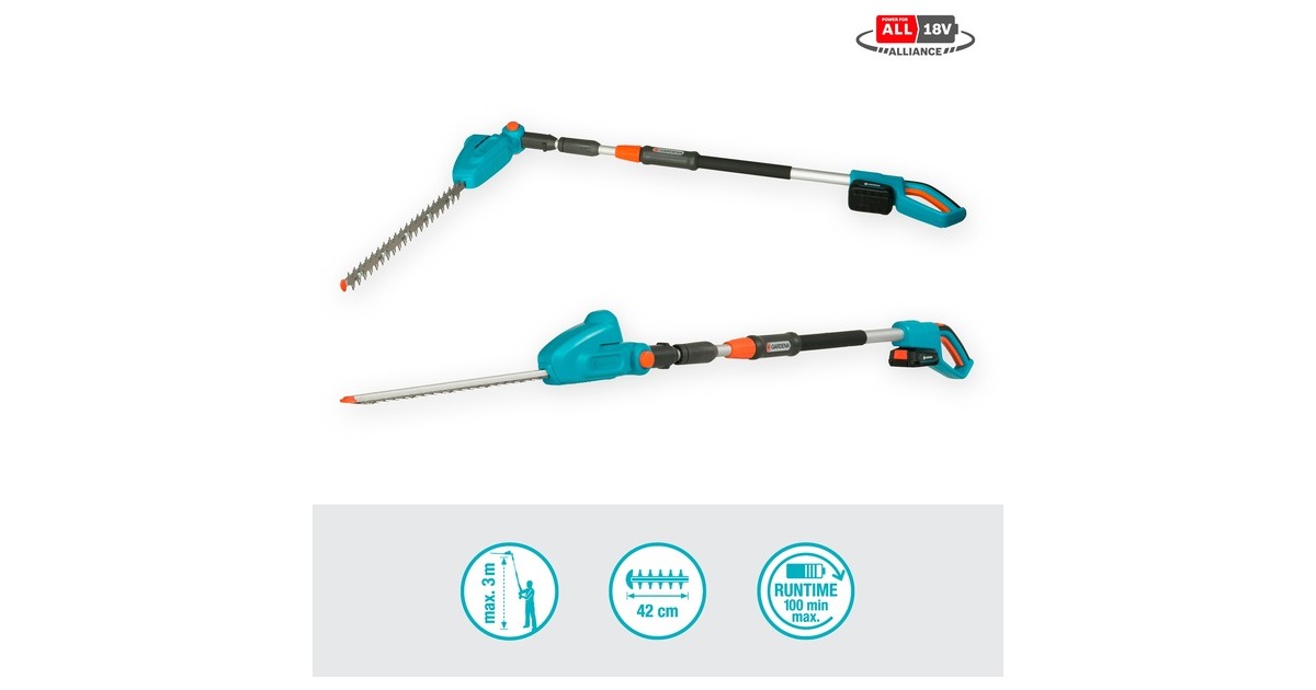 GARDENAAccu telescopische heggenschaar THS 42/18V P4A set  (Turquoise/grijs, 14732-20, Accu inbegrepen)