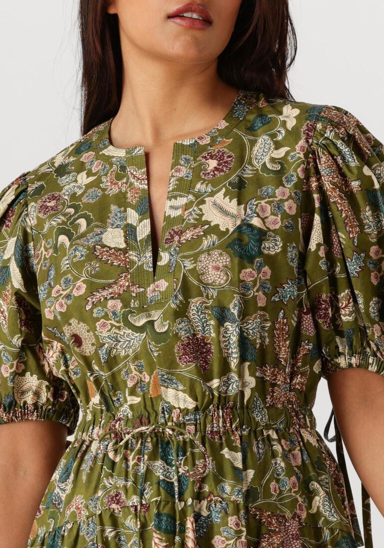 groene ulla johnson midi jurk adriana short sleeve midi dress
