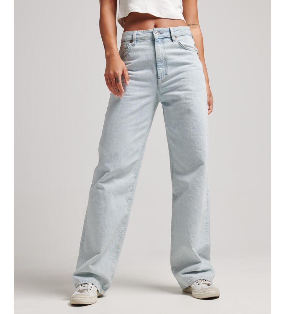 Calça jeans Superdry de algodão orgânico com pernas largas, azul.