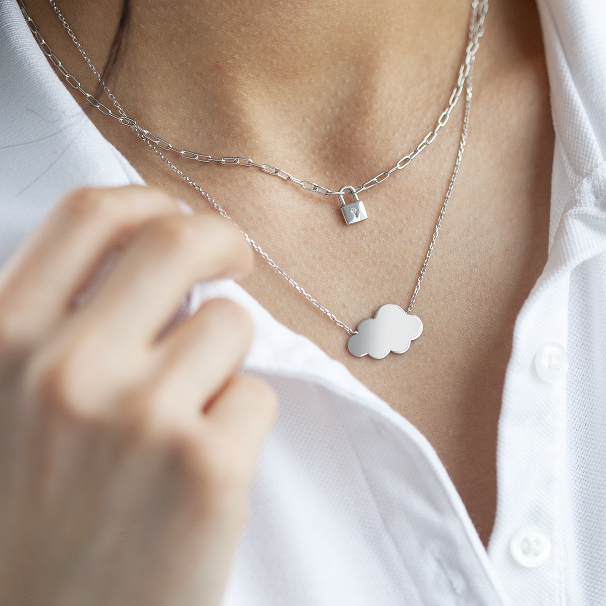 Collier argent 925, motif cadenas 45 cm