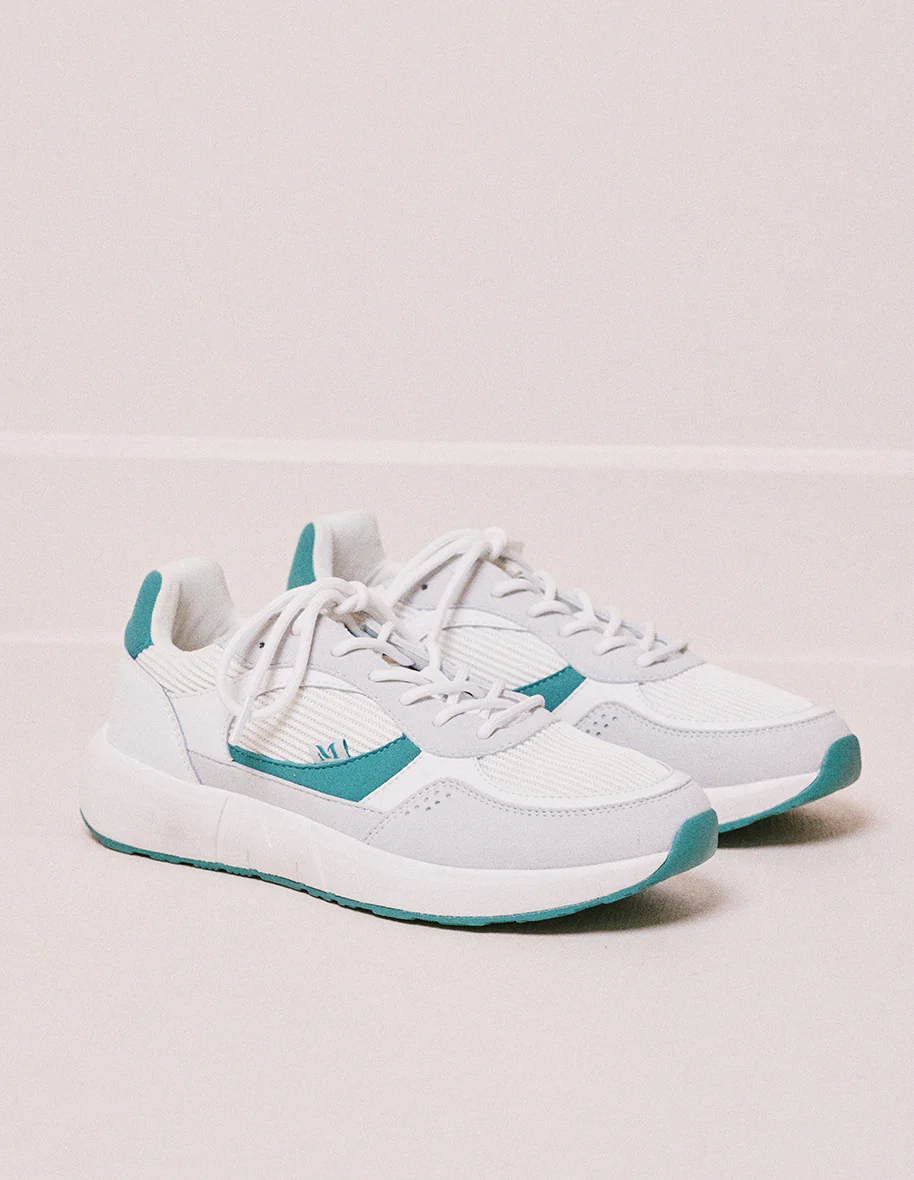 Baskets basses Marion - Cuir recyclé et suède vegan blanc vert