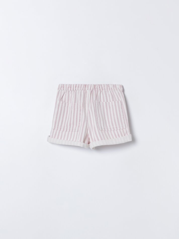 Shorts jeans plissados - Branco e Rosa